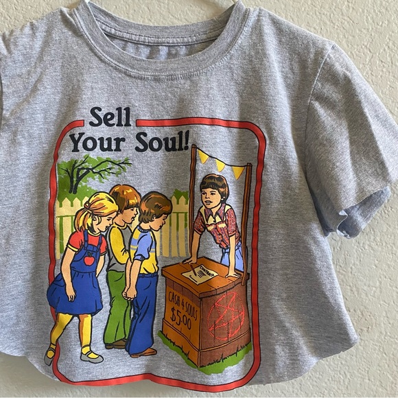 Sell Your Soul Funny Cropped T Shirt Size Small - Picture 3 of 6